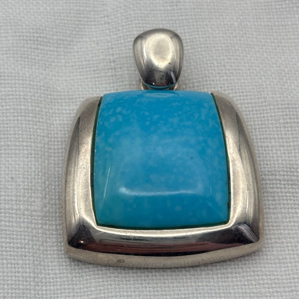 Vintage SX‎ Designer Turquoise 925 Sterling Silver Pendant 1.5"